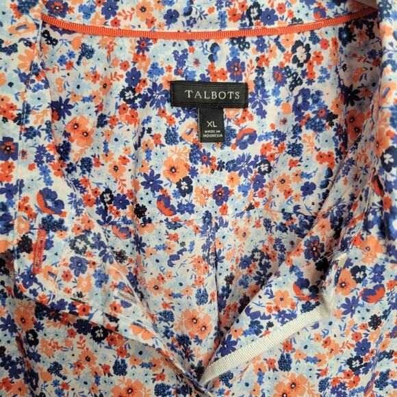 Talbots shirt women's‎ size XL orange blue floral Classic Cotton button up top - Picture 5 of 10